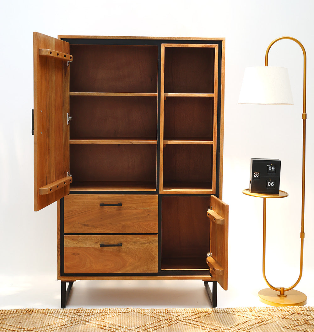 Acacia Wood Cabinet Almirah With Open Shelves SLI-1035