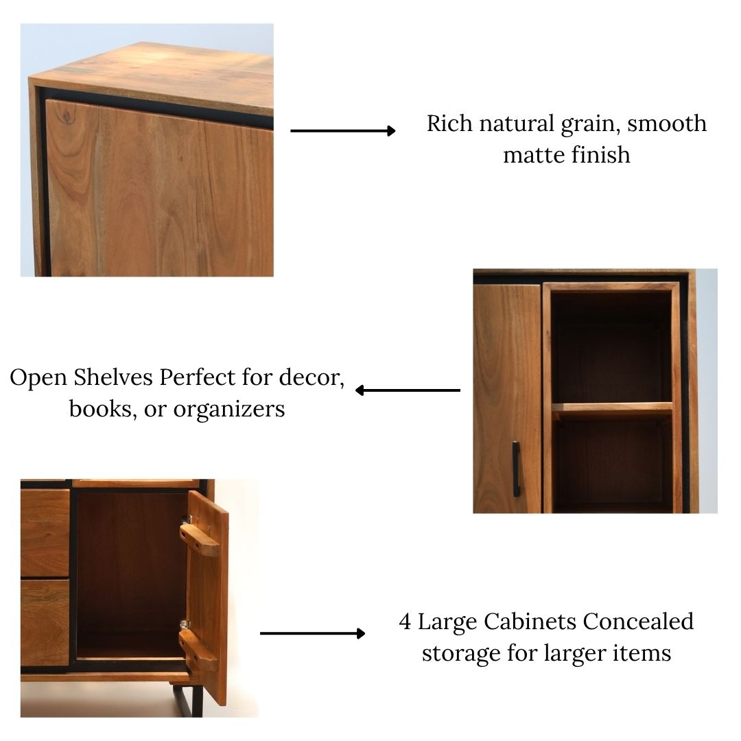 Acacia Wood Cabinet Almirah With Open Shelves SLI-1035