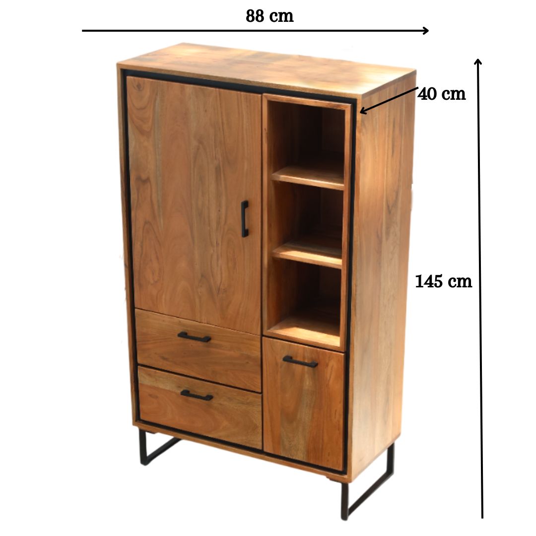 Acacia Wood Cabinet Almirah With Open Shelves SLI-1035