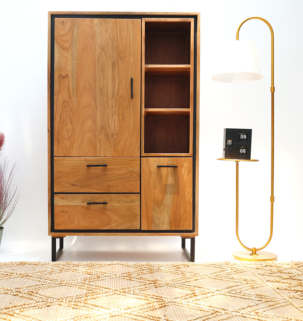 Acacia Wood Cabinet Almirah With Open Shelves SLI-1035