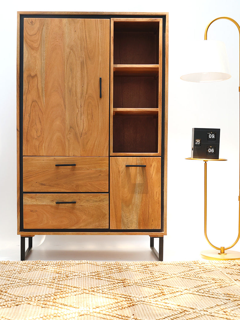 Acacia Wood Cabinet Almirah With Open Shelves SLI-1035