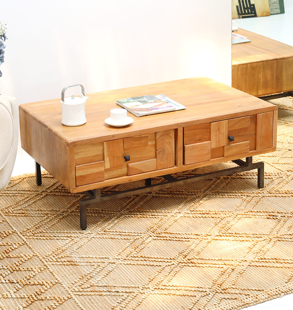 Modern Acacia Wood TV Cabinet with Metal Base SLI-1041