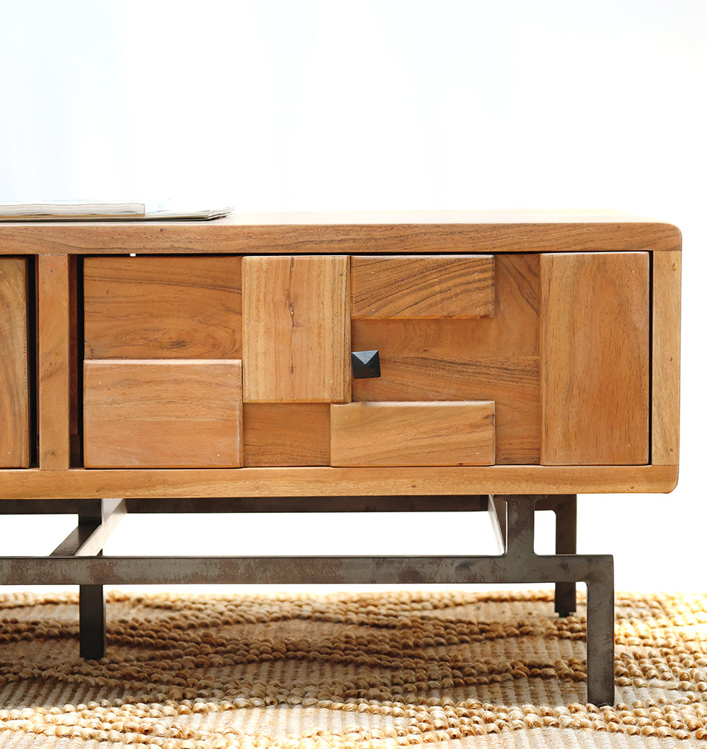 Modern Acacia Wood TV Cabinet with Metal Base SLI-1041