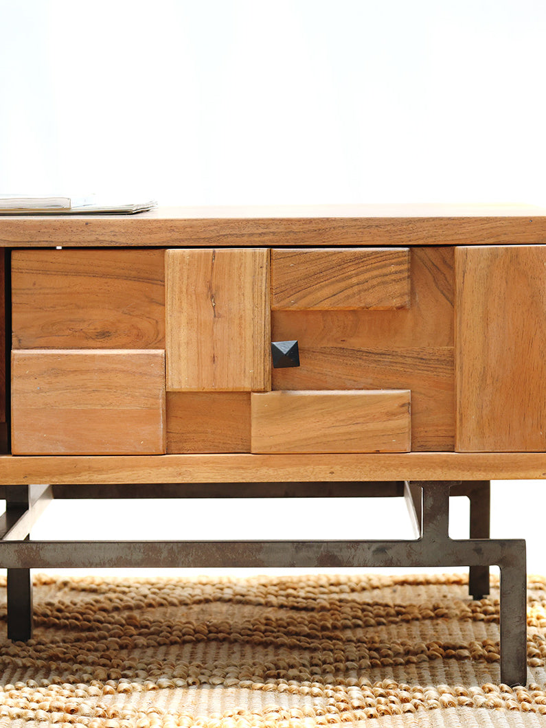 Modern Acacia Wood TV Cabinet with Metal Base SLI-1041