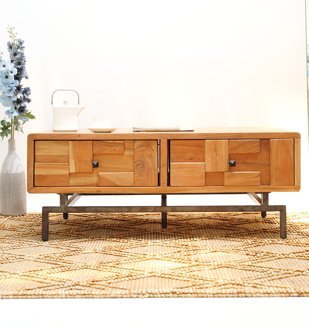 Modern Acacia Wood TV Cabinet with Metal Base SLI-1041