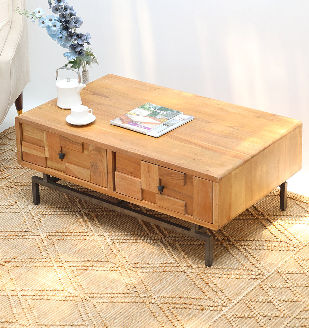 Modern Acacia Wood TV Cabinet with Metal Base SLI-1041