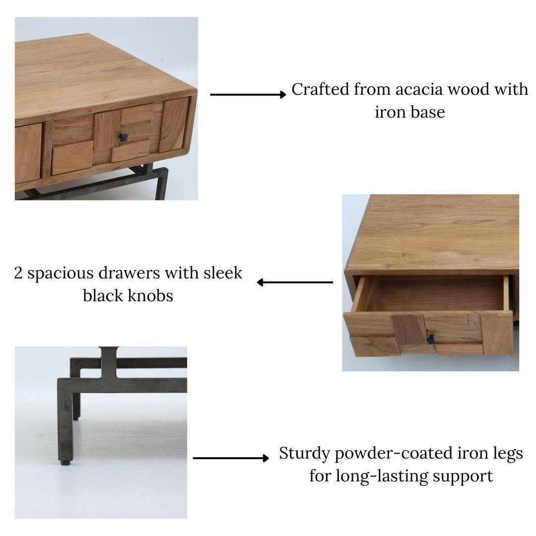 Modern Acacia Wood TV Cabinet with Metal Base SLI-1041