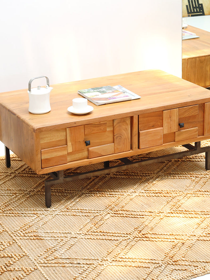 Modern Acacia Wood TV Cabinet with Metal Base SLI-1041