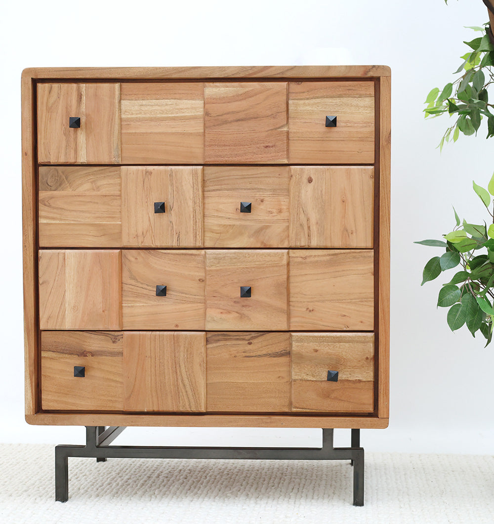 Natural Acacia Wood Drawer Cabinet – 4 Drawer Cabinet SLI-1043