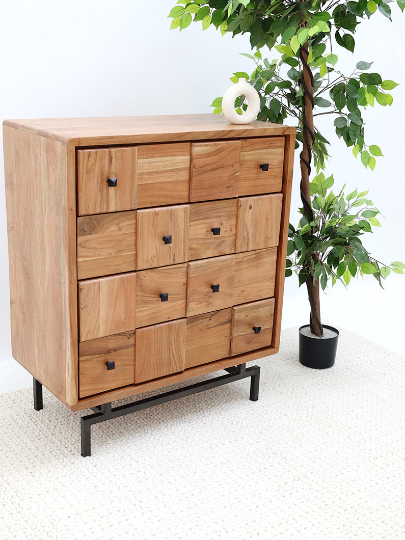 Natural Acacia Wood Drawer Cabinet – 4 Drawer Cabinet SLI-1043