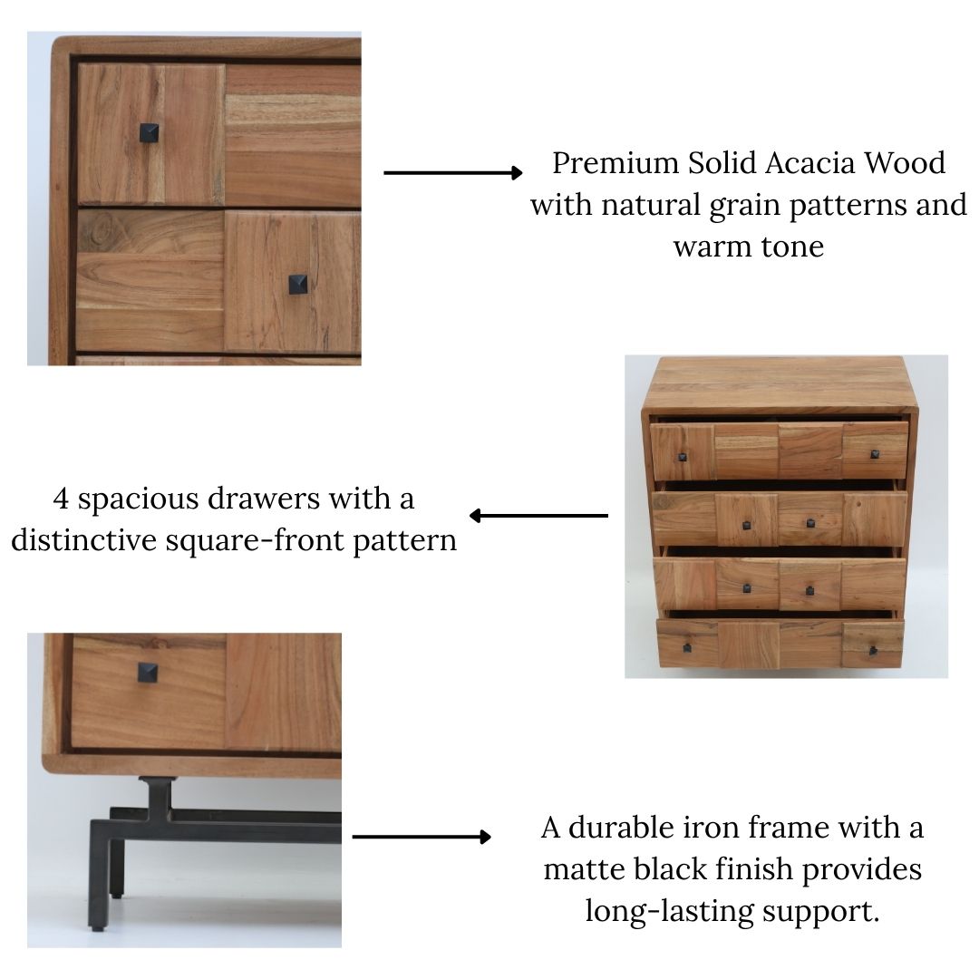 Natural Acacia Wood Drawer Cabinet – 4 Drawer Cabinet SLI-1043