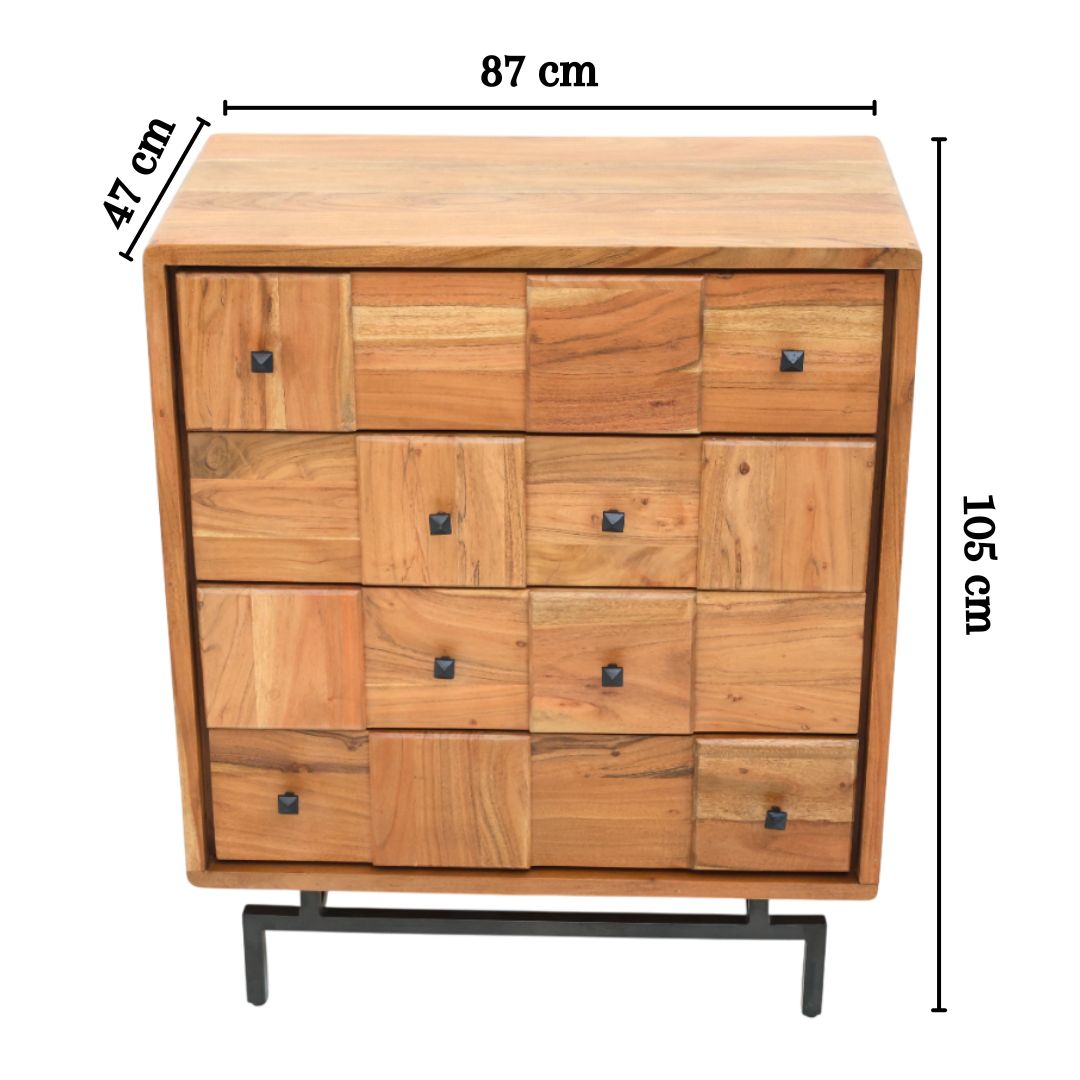 Natural Acacia Wood Drawer Cabinet – 4 Drawer Cabinet SLI-1043