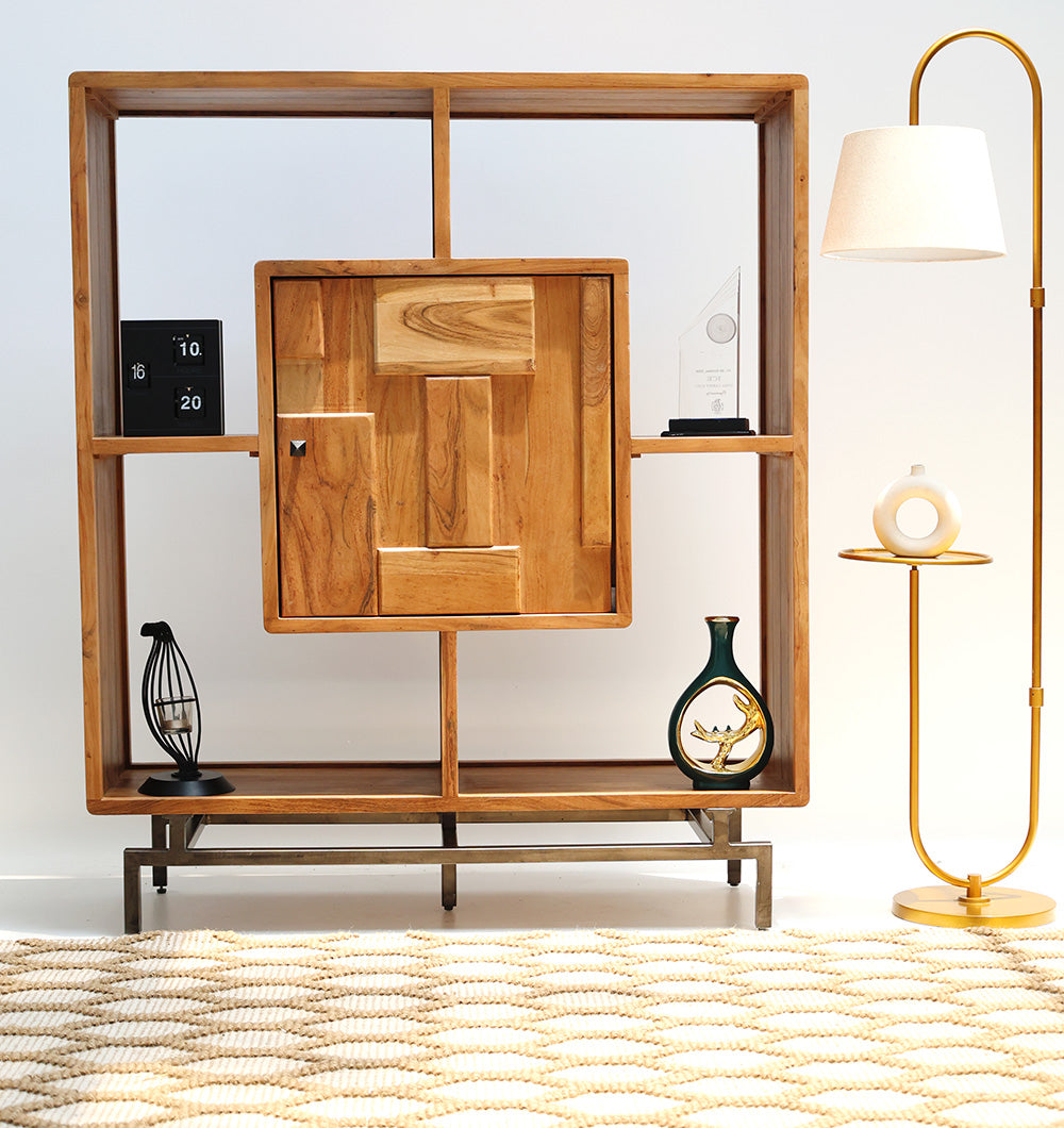 Wooden Book Shelf With Central Cabinet SLI-1049