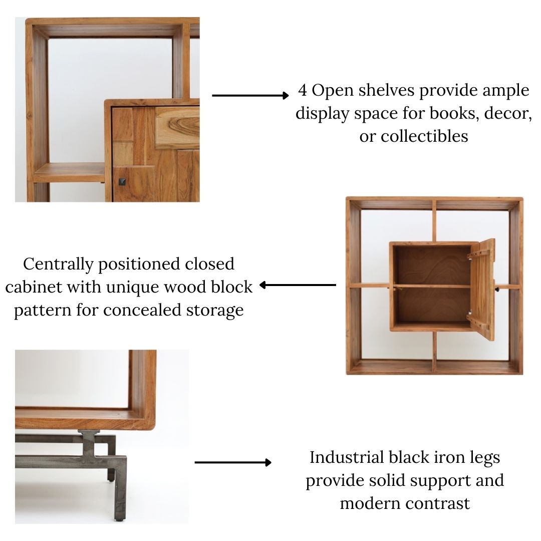 Wooden Book Shelf With Central Cabinet SLI-1049