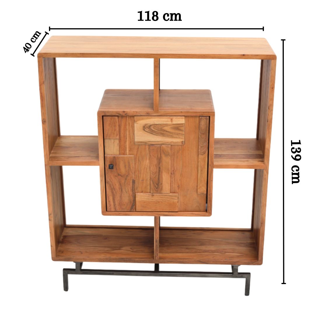 Wooden Book Shelf With Central Cabinet SLI-1049