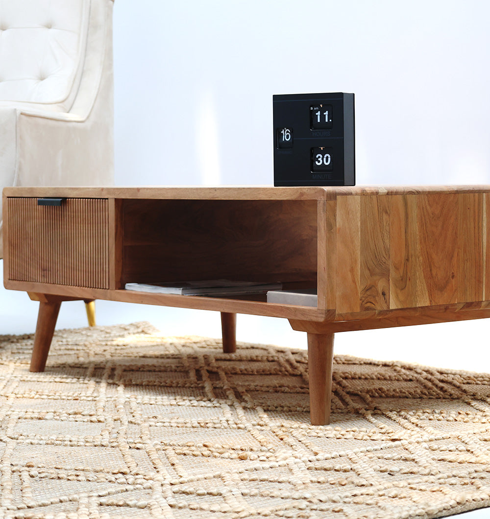 Modern Industrial Acacia Wood Sideboard with Black Metal Base SLI-1067
