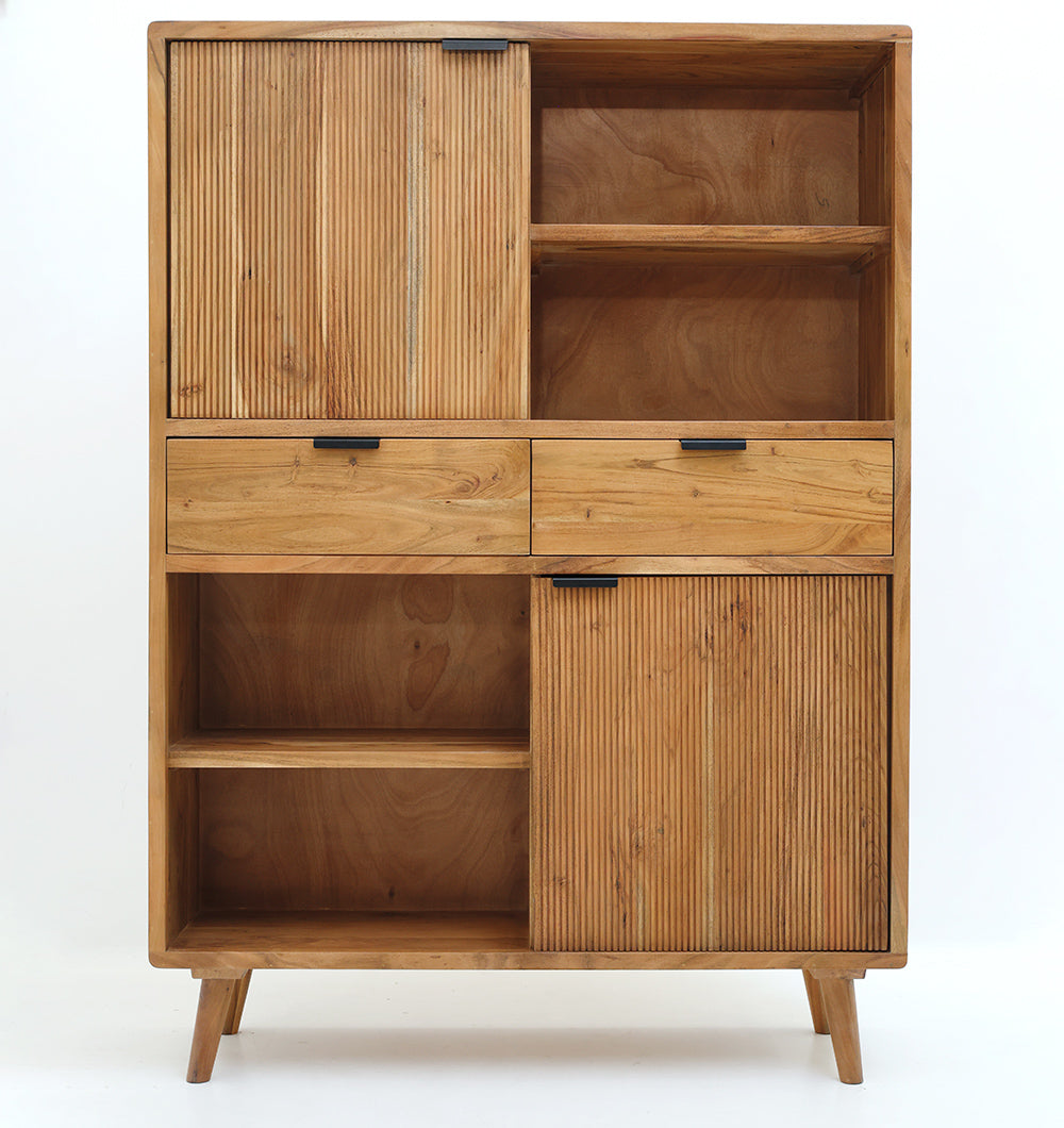 Handcrafted Acacia Wood Cabinet With Open Shelves SLI-1072