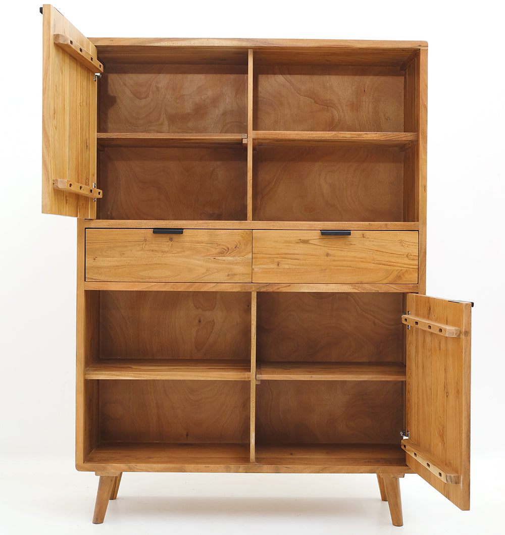 Handcrafted Acacia Wood Cabinet With Open Shelves SLI-1072