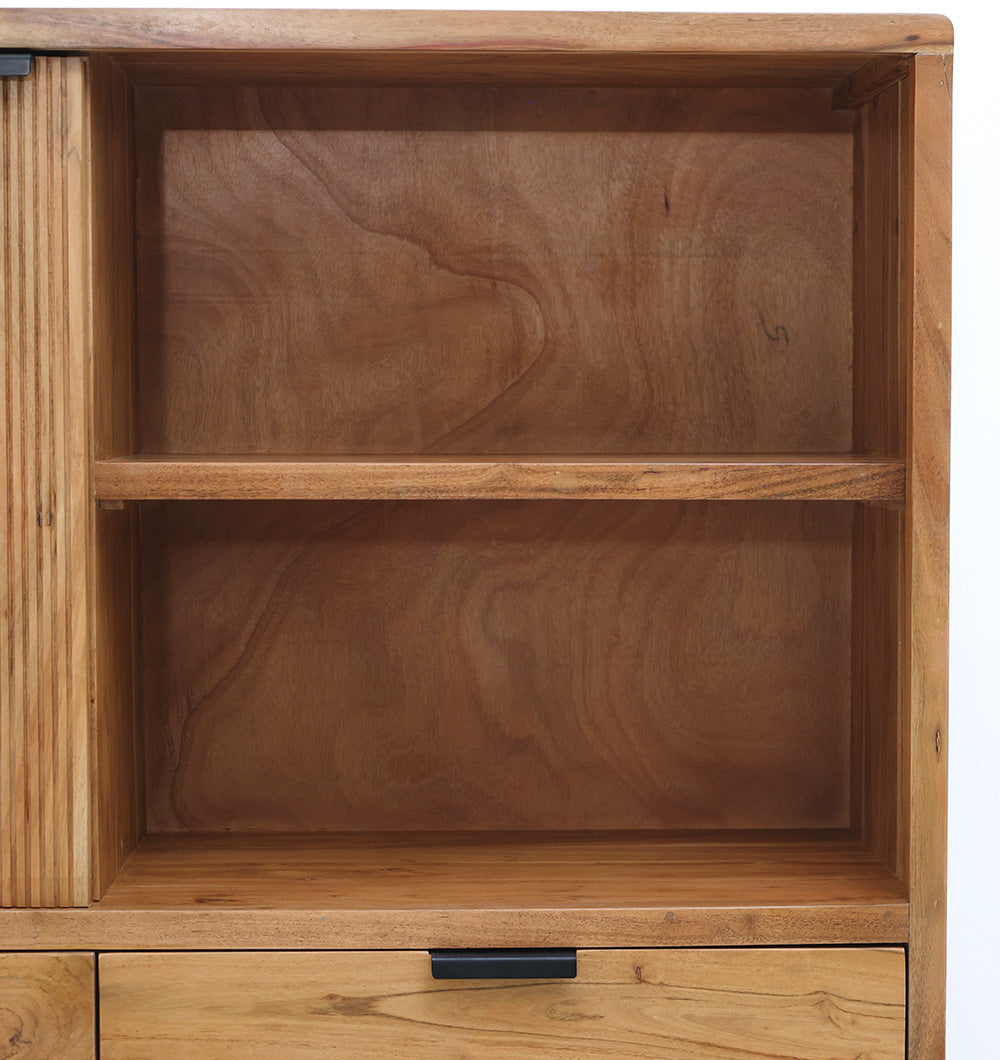 Handcrafted Acacia Wood Cabinet With Open Shelves SLI-1072