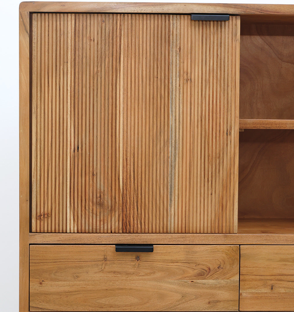 Handcrafted Acacia Wood Cabinet With Open Shelves SLI-1072