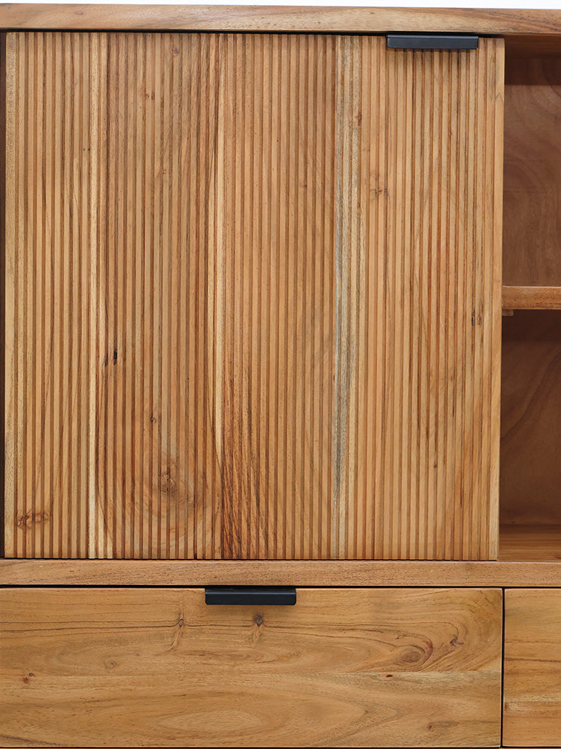 Handcrafted Acacia Wood Cabinet With Open Shelves SLI-1072