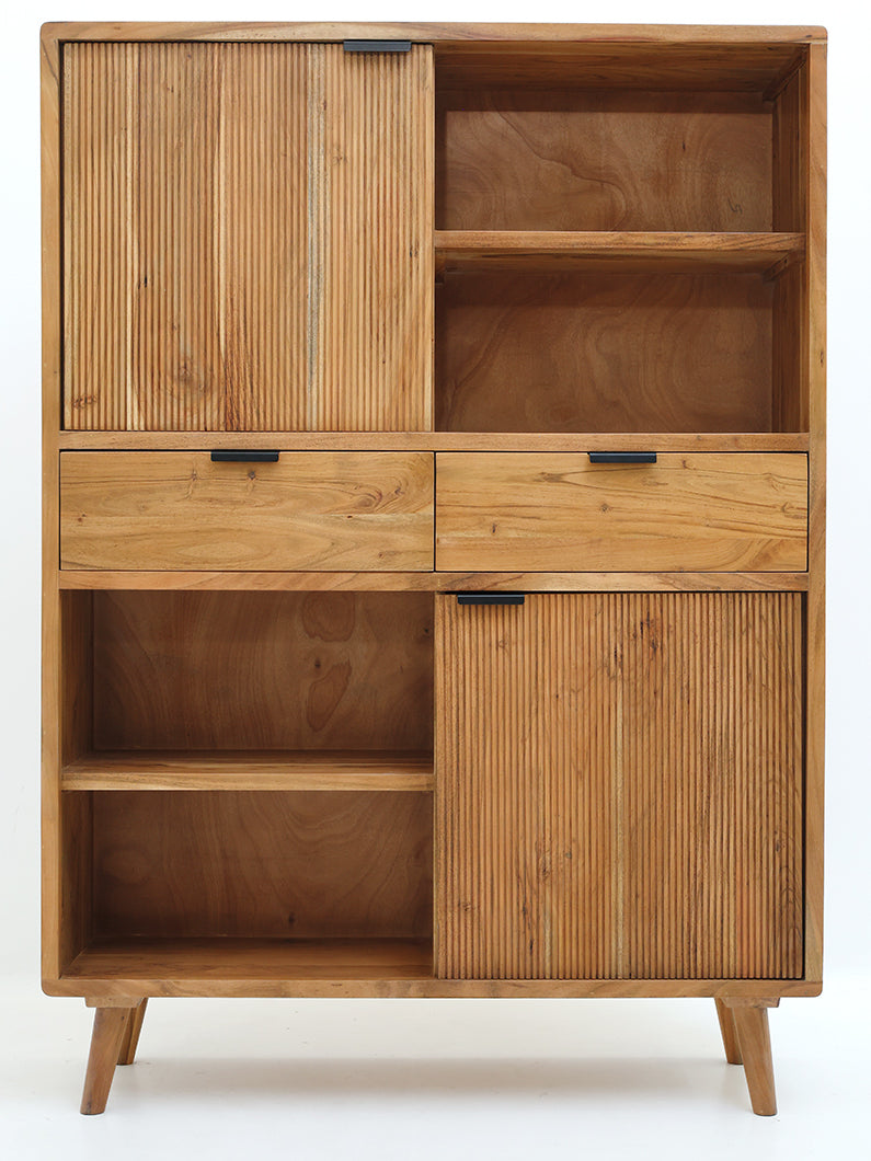 Handcrafted Acacia Wood Cabinet With Open Shelves SLI-1072