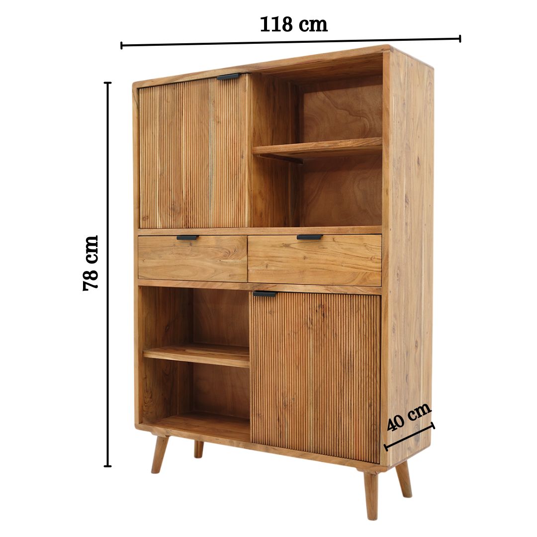 Handcrafted Acacia Wood Cabinet With Open Shelves SLI-1072
