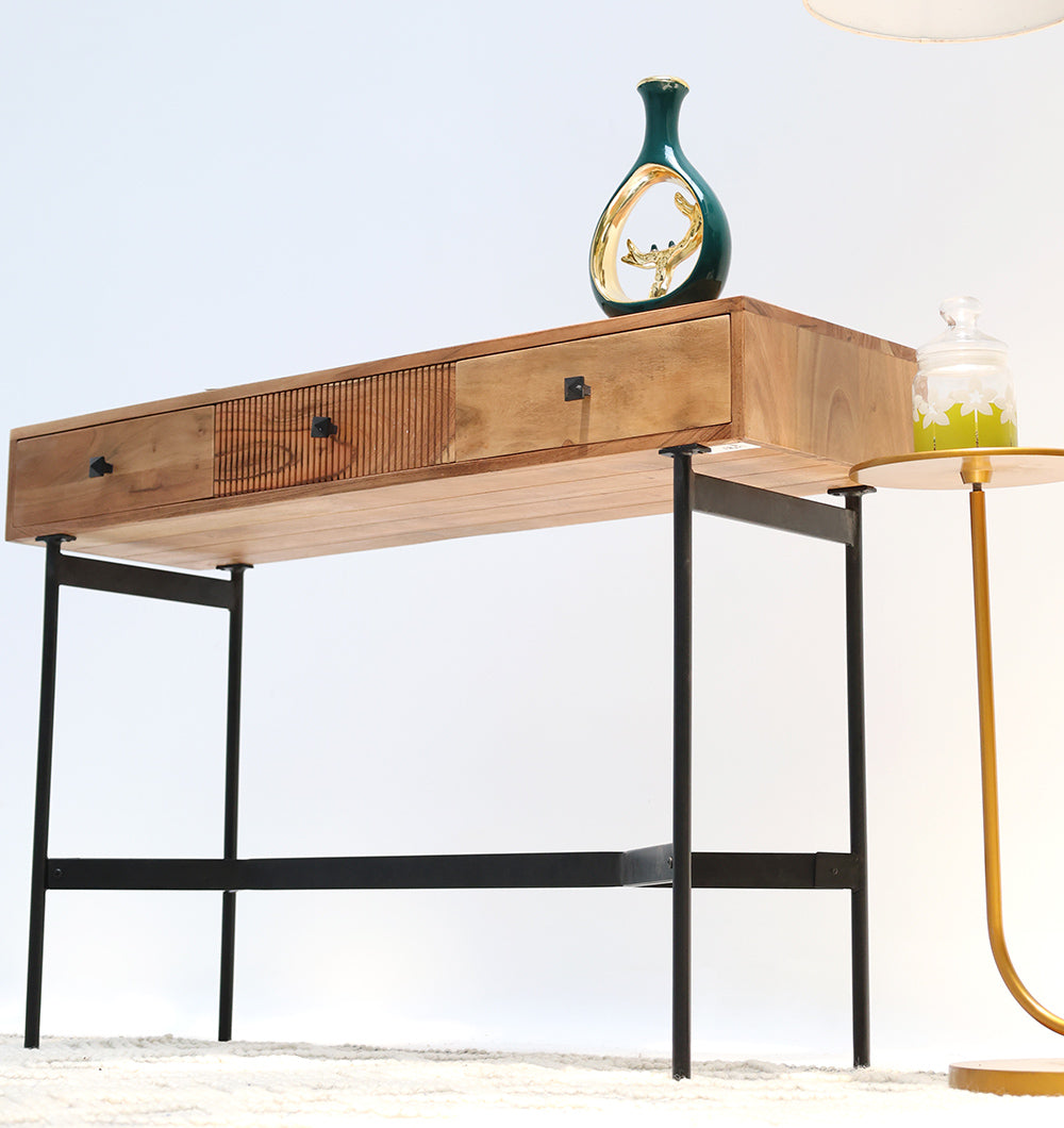 Wooden Sideboard Cabinet – Solid Acacia & Metal Base SLI-1081