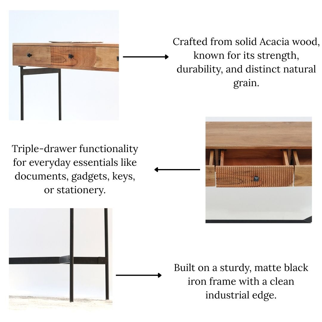 Wooden Sideboard Cabinet – Solid Acacia & Metal Base SLI-1081