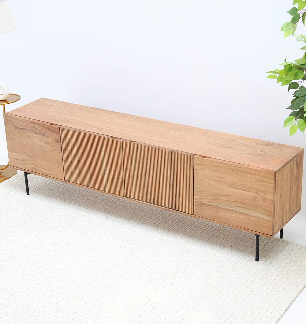 Wooden TV Cabinet with Storage – Solid Acacia & Metal Base SLI-1083