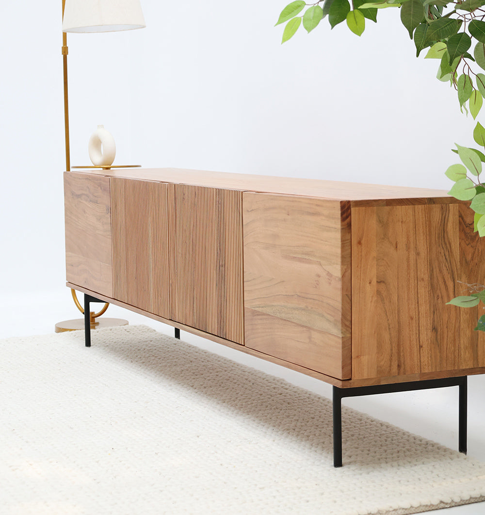 Wooden TV Cabinet with Storage – Solid Acacia & Metal Base SLI-1083