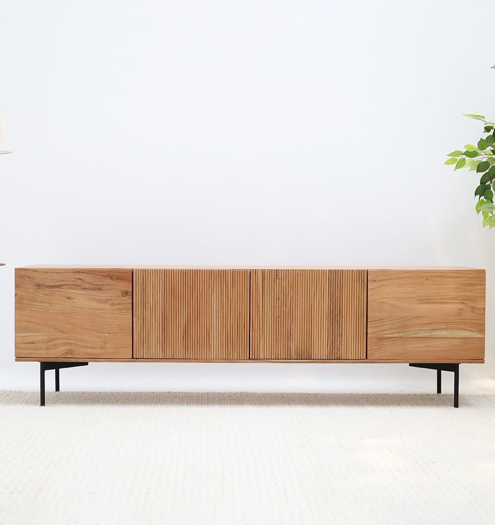 Wooden TV Cabinet with Storage – Solid Acacia & Metal Base SLI-1083