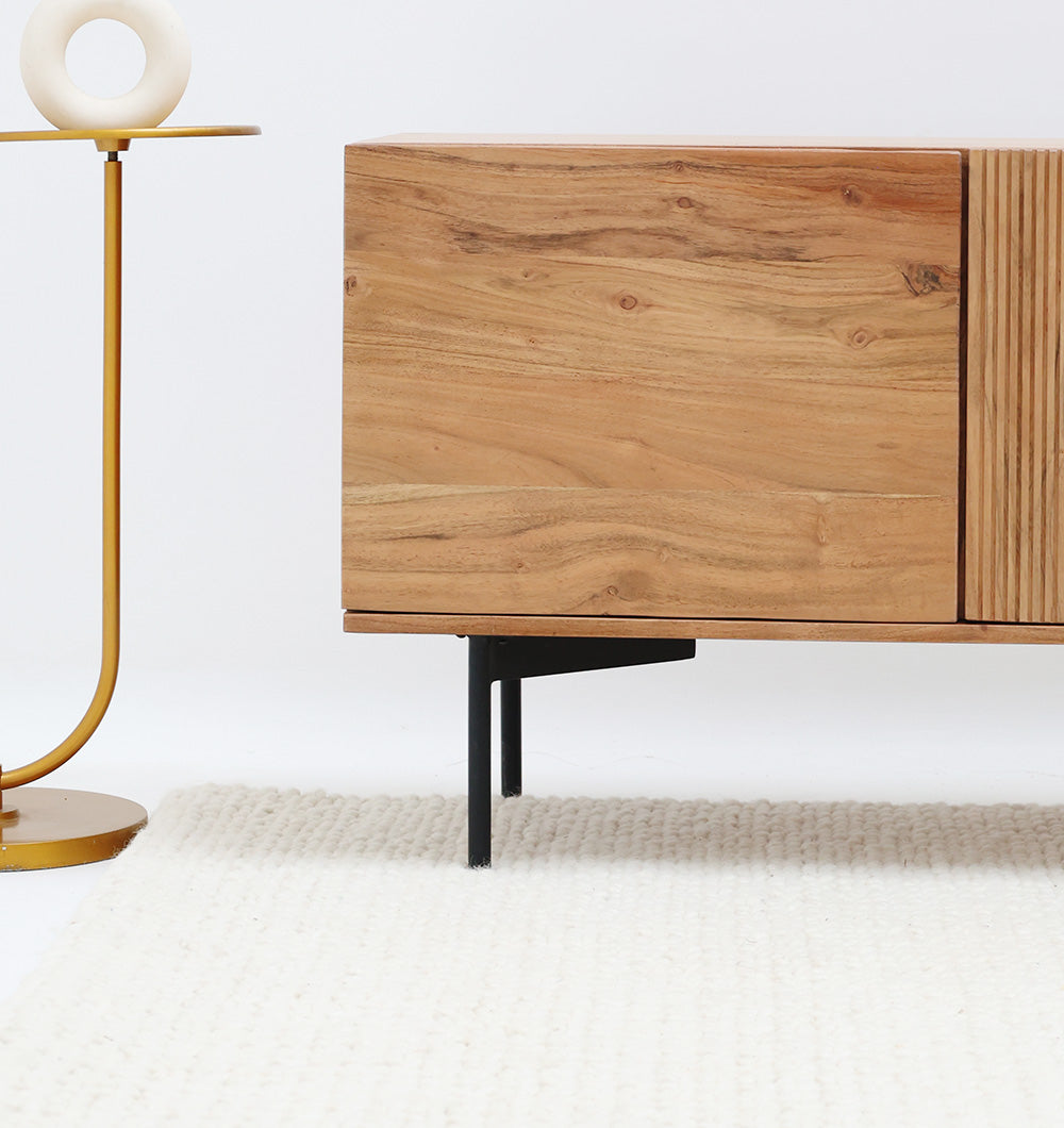 Wooden TV Cabinet with Storage – Solid Acacia & Metal Base SLI-1083