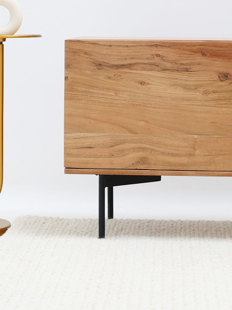 Wooden TV Cabinet with Storage – Solid Acacia & Metal Base SLI-1083