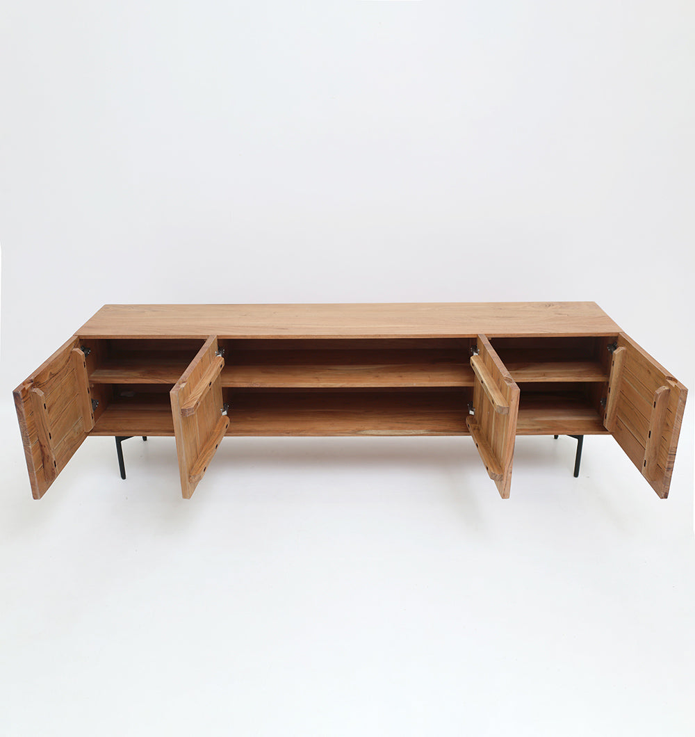 Wooden TV Cabinet with Storage – Solid Acacia & Metal Base SLI-1083