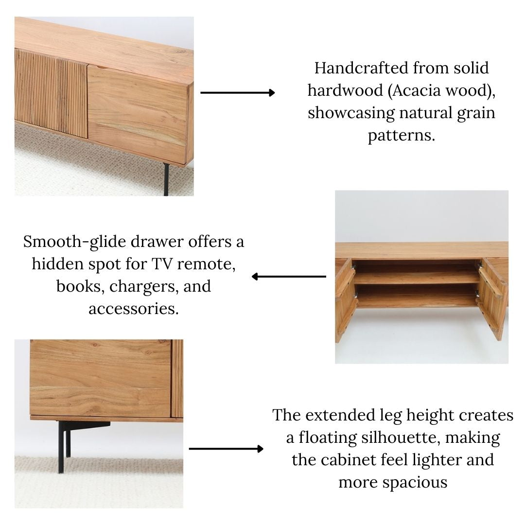Wooden TV Cabinet with Storage – Solid Acacia & Metal Base SLI-1083