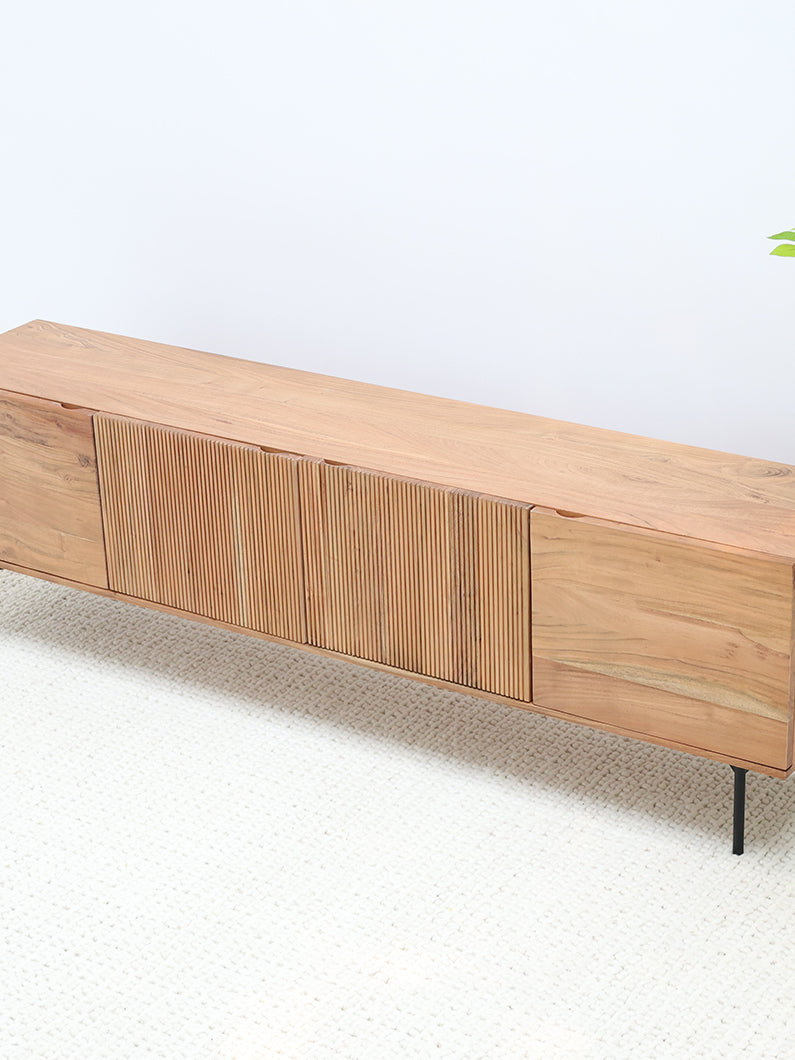 Wooden TV Cabinet with Storage – Solid Acacia & Metal Base SLI-1083