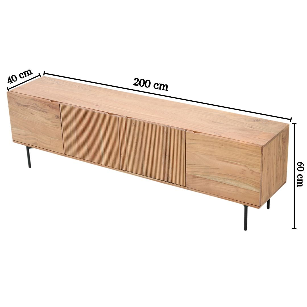 Wooden TV Cabinet with Storage – Solid Acacia & Metal Base SLI-1083
