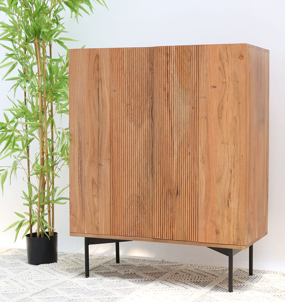 Natural Acacia Wood Sideboard Cabinet Almirah SLI-1085