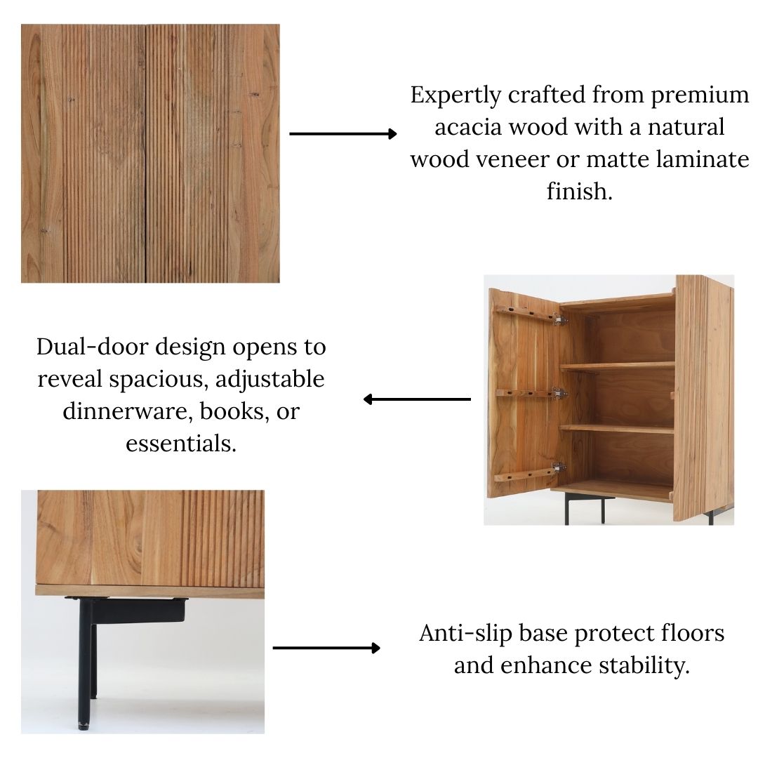 Natural Acacia Wood Sideboard Cabinet Almirah SLI-1085