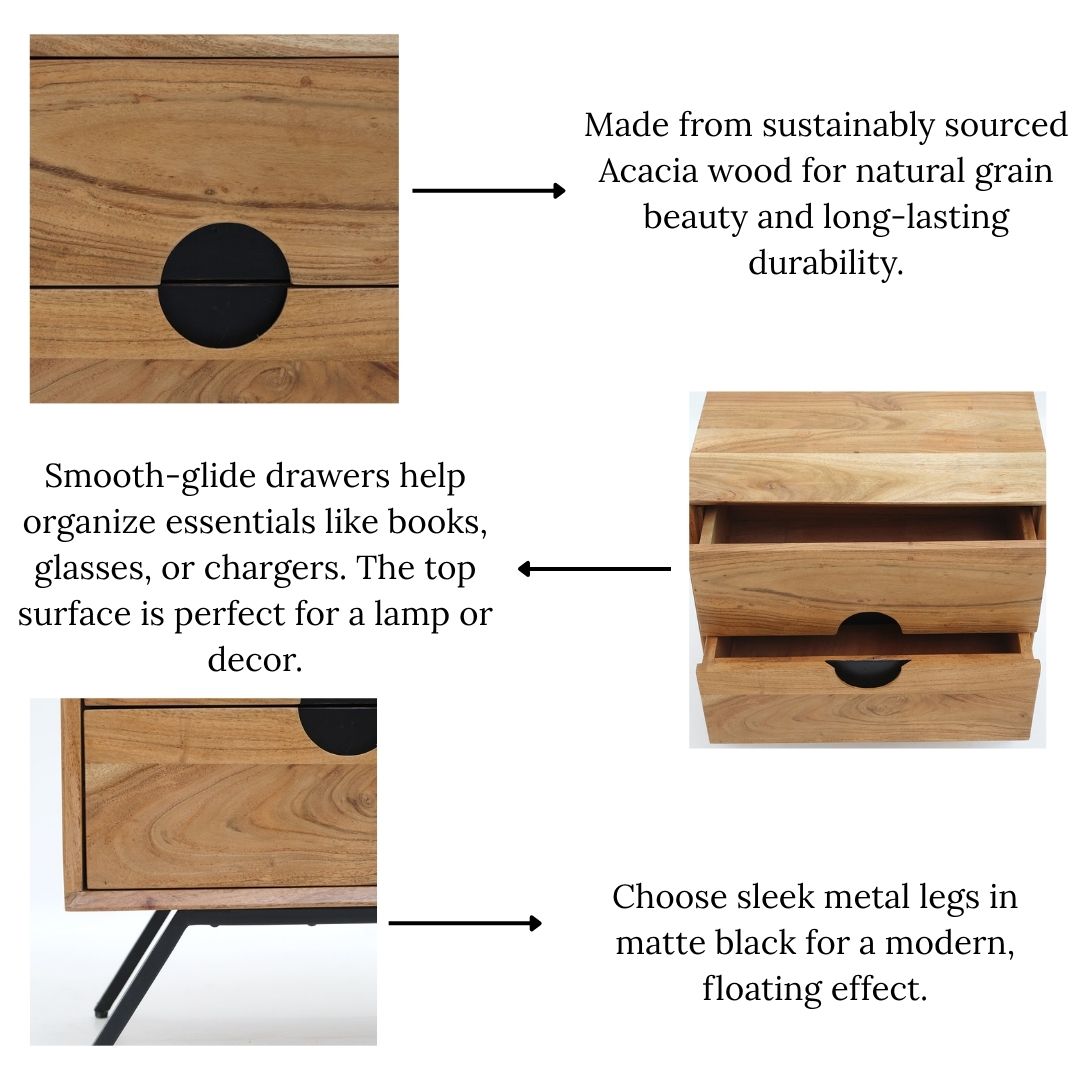 Solid Acacia Wood Sideboard Cabinet – 2 Drawer Storage Unit