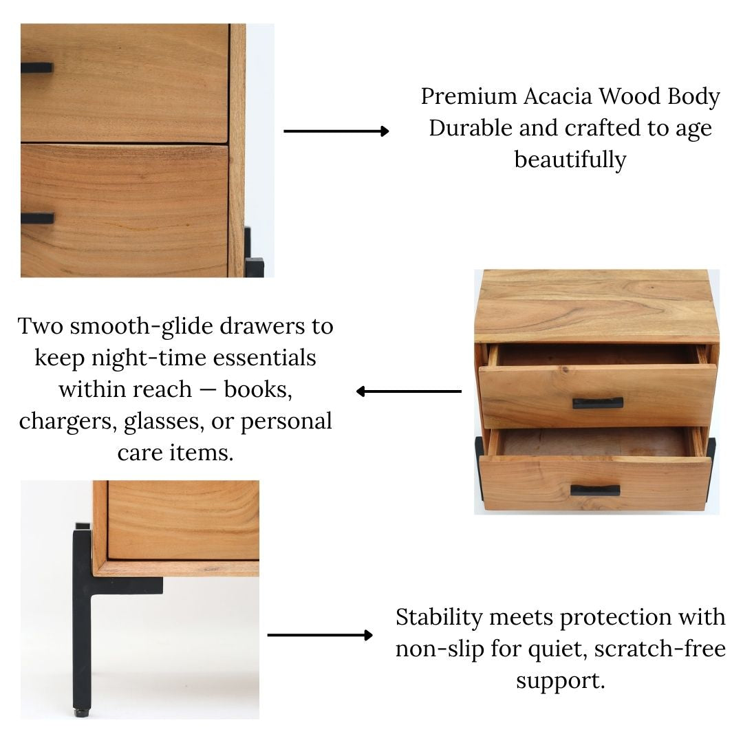 Solid Acacia Wood Sideboard Cabinet – 2 Drawer Storage Unit