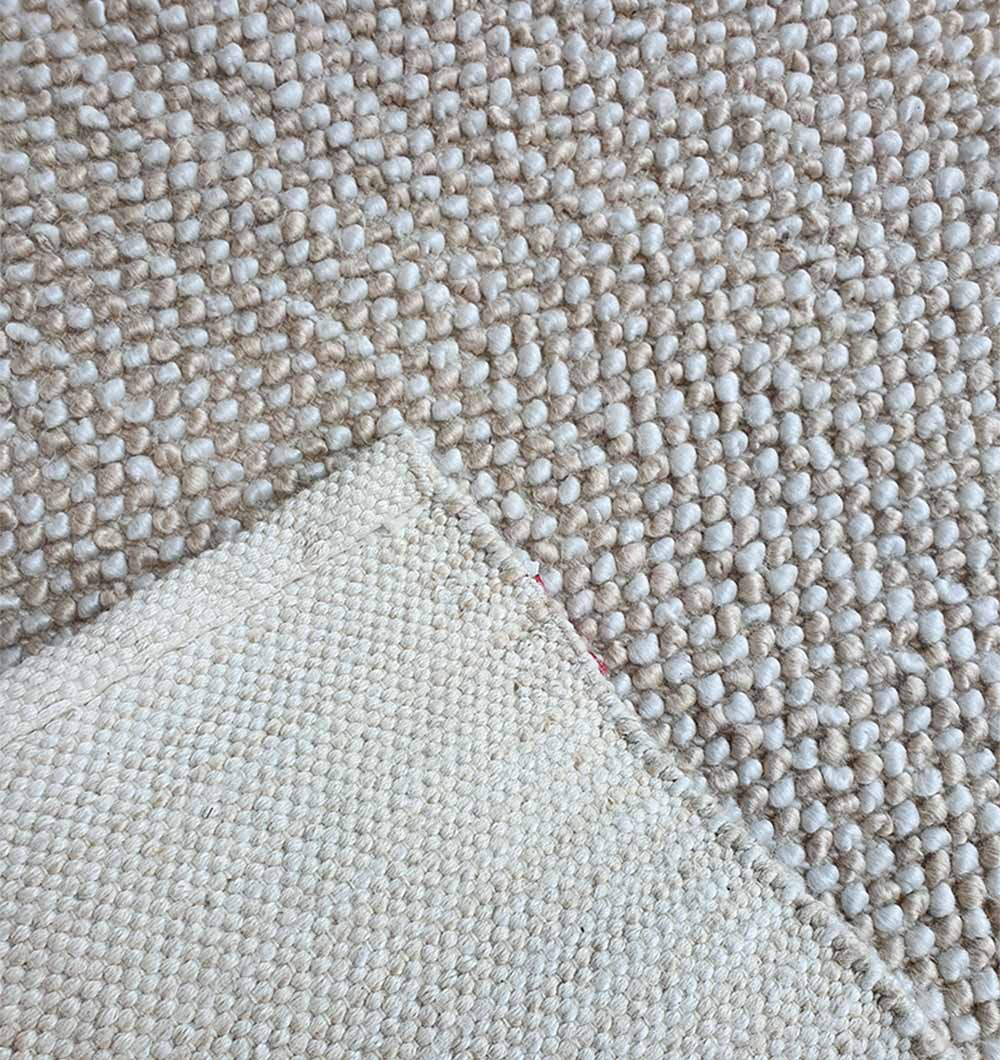 Backside of the rectangular area rug, confirming the robust handmade construction and easy-care nature of the synthetic floor covering.