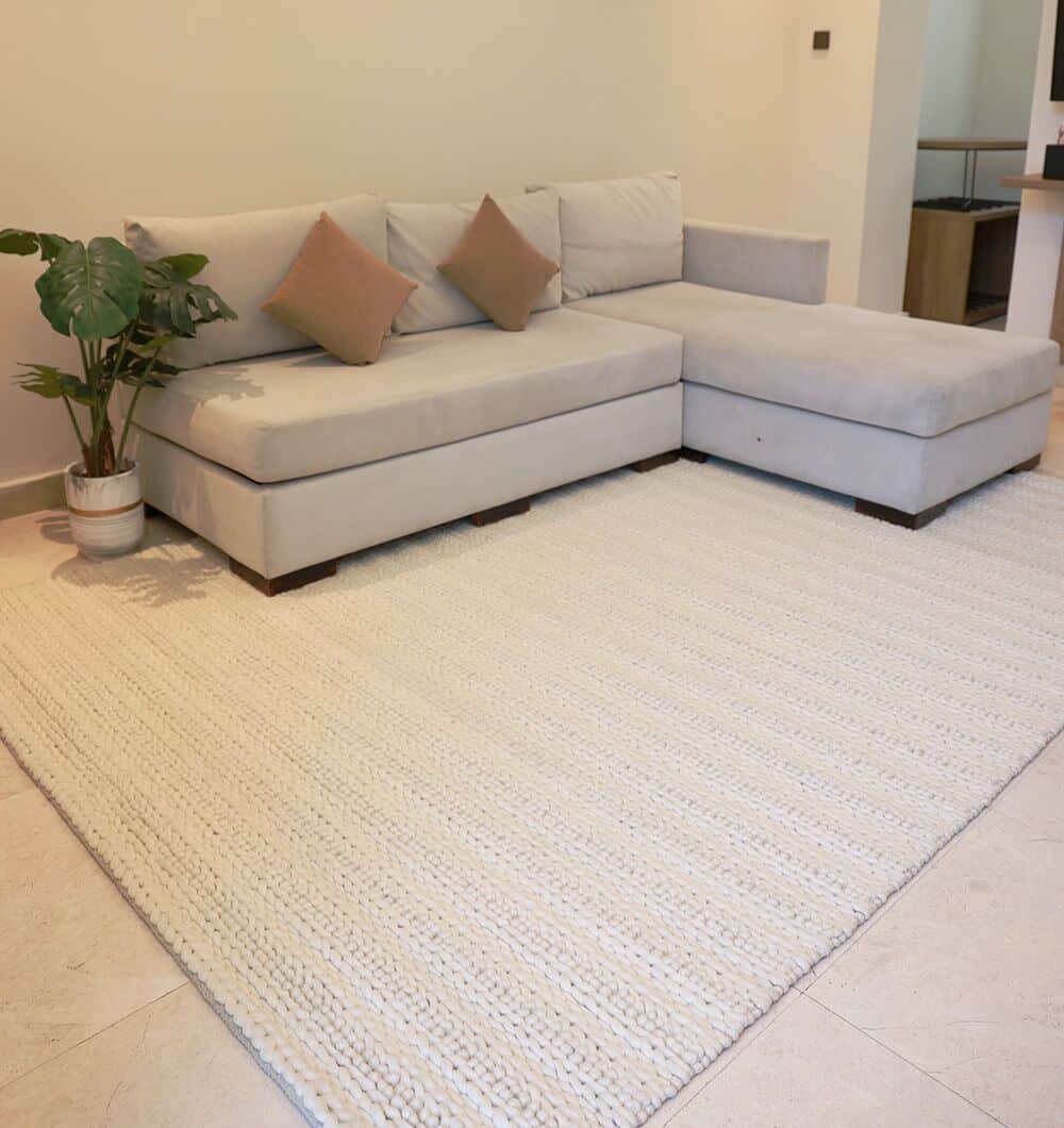 Natural White Color Woven Rug Rectangle Shape SRN-008