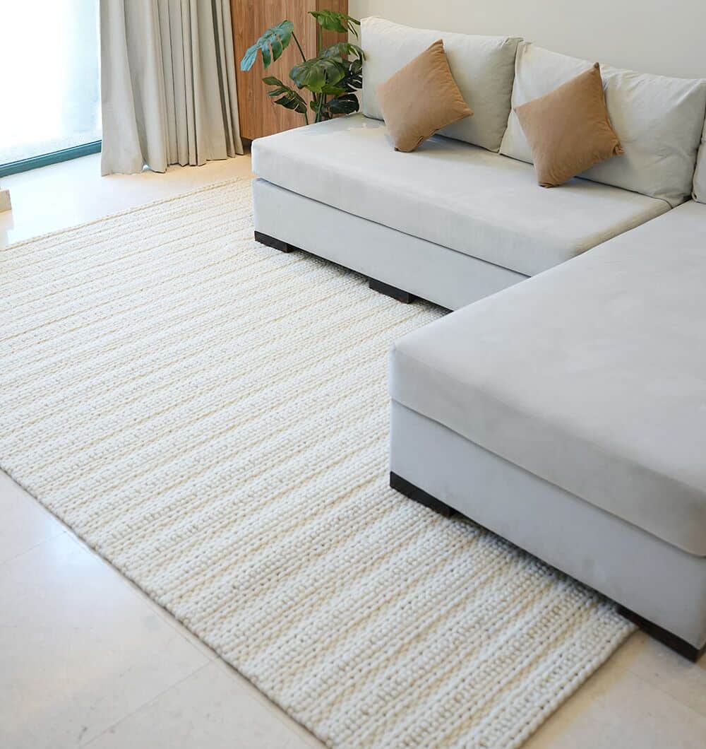 Natural White Color Woven Rug Rectangle Shape SRN-008