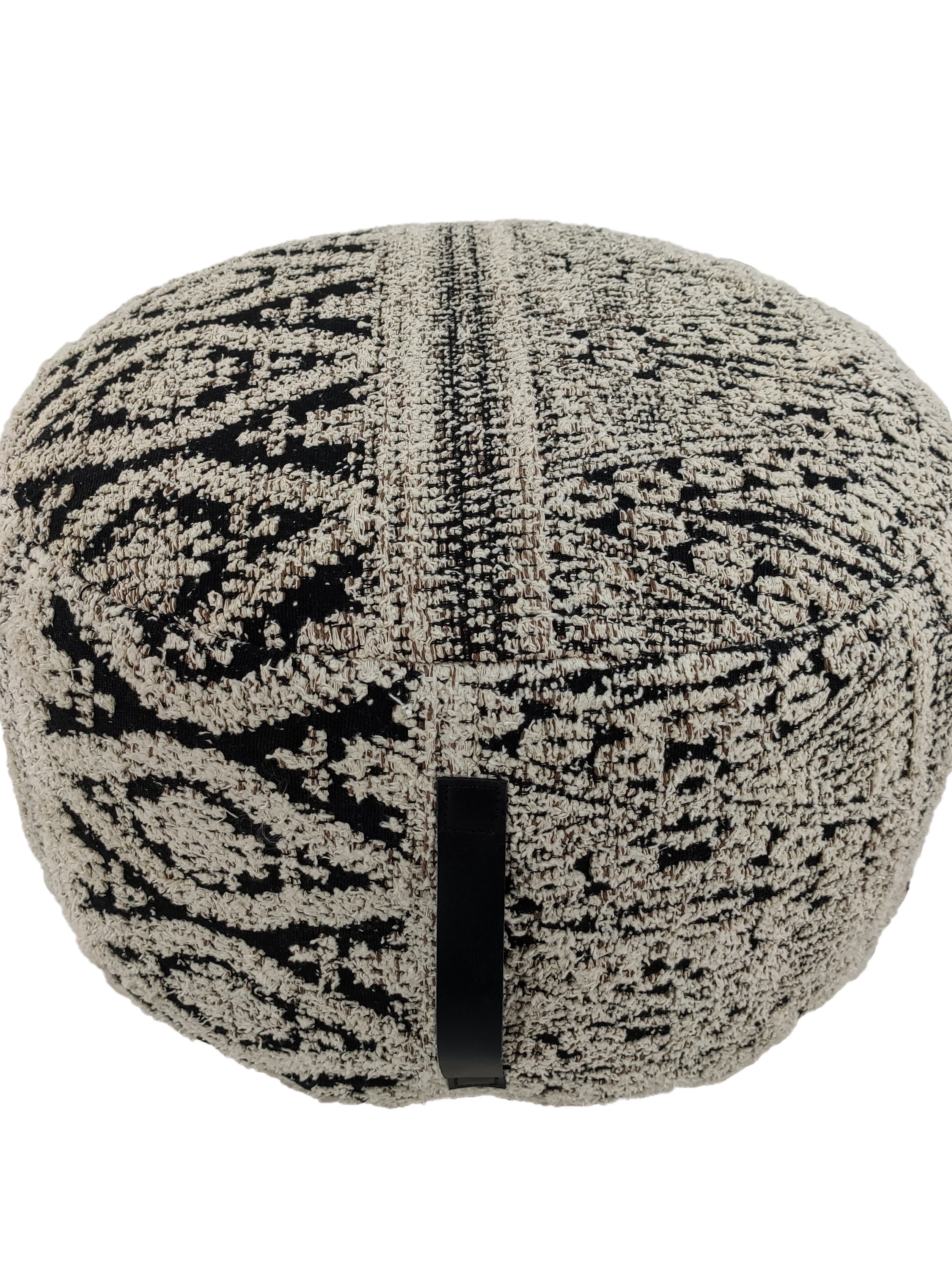 White and black cotton pouf with handle, filled with thermocol beans for comfort