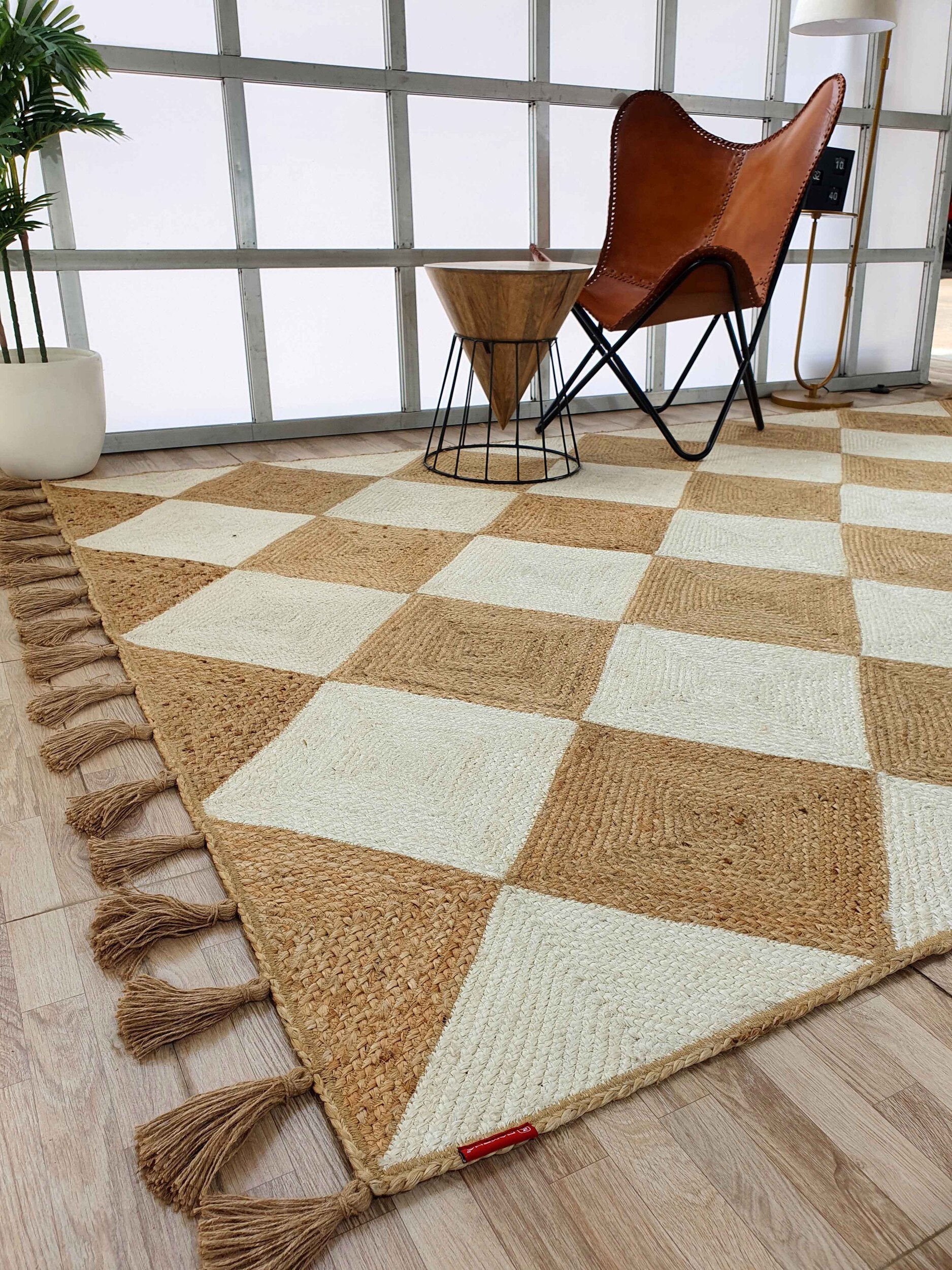 Beautiful Handmade Natural & Bleach Color Jute Braided Rug with Tassel - BR 031