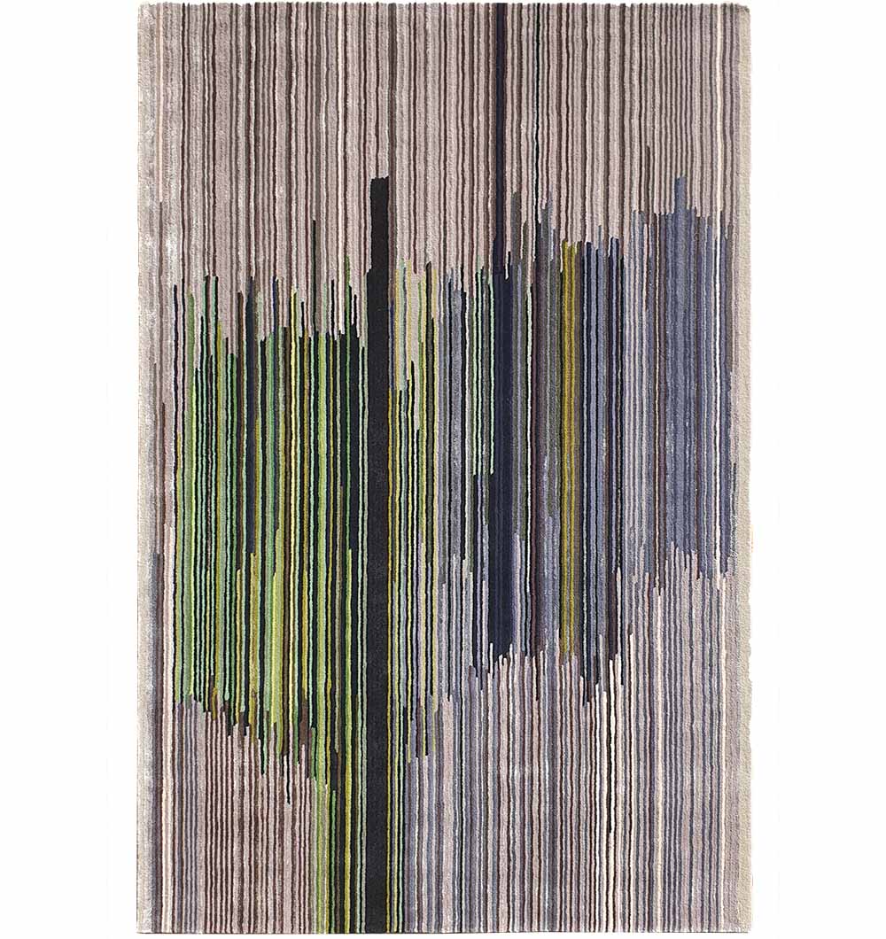 Rich multi-color rectangular rug, hand-tufted with expert craftsmanship, serving as a functional carpet.