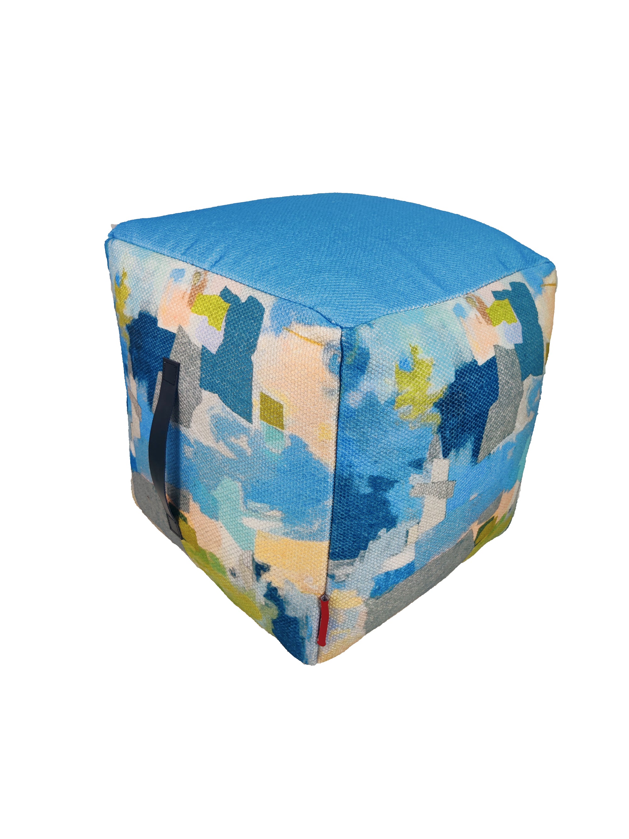 Handcrafted polyester pouf PF-114 with bright printed pattern and comfortable cushion