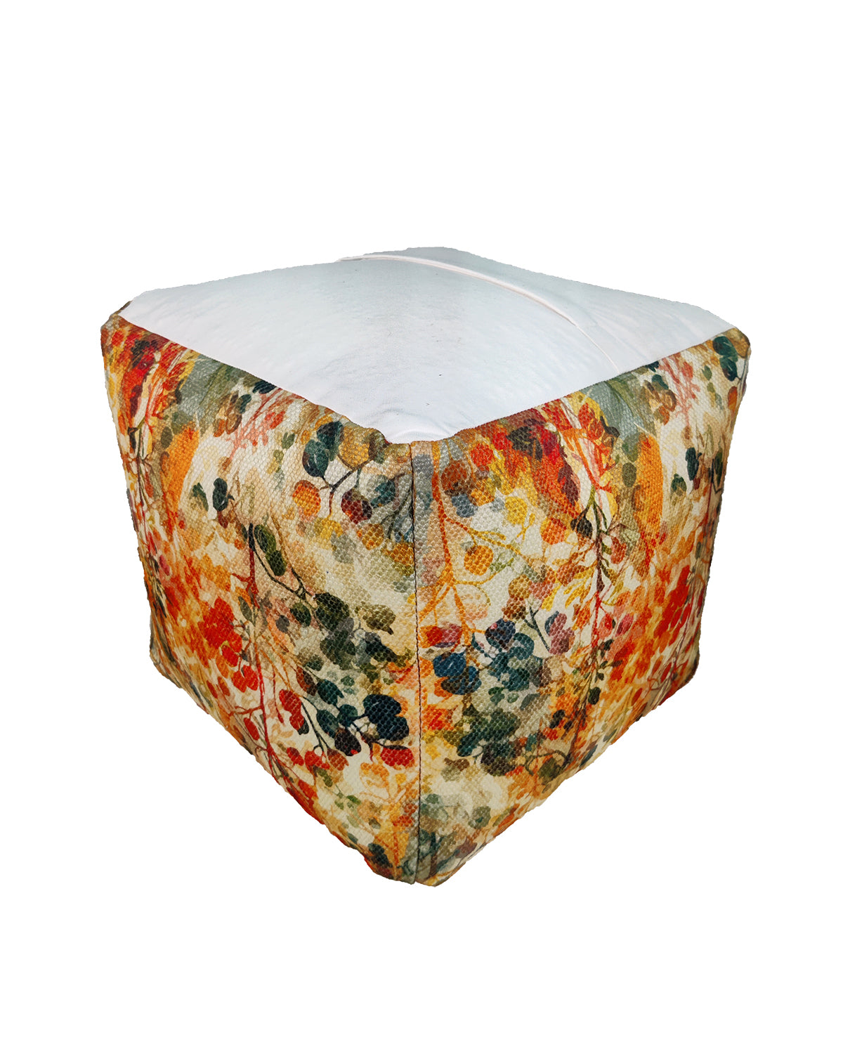 Floral printed pouf PF-115 with thermocol filling, soft cushion and vibrant design